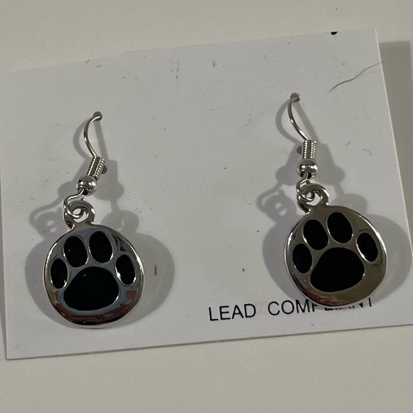 NWT Silver and Black Paw Print Earrings - Picture 1 of 2
